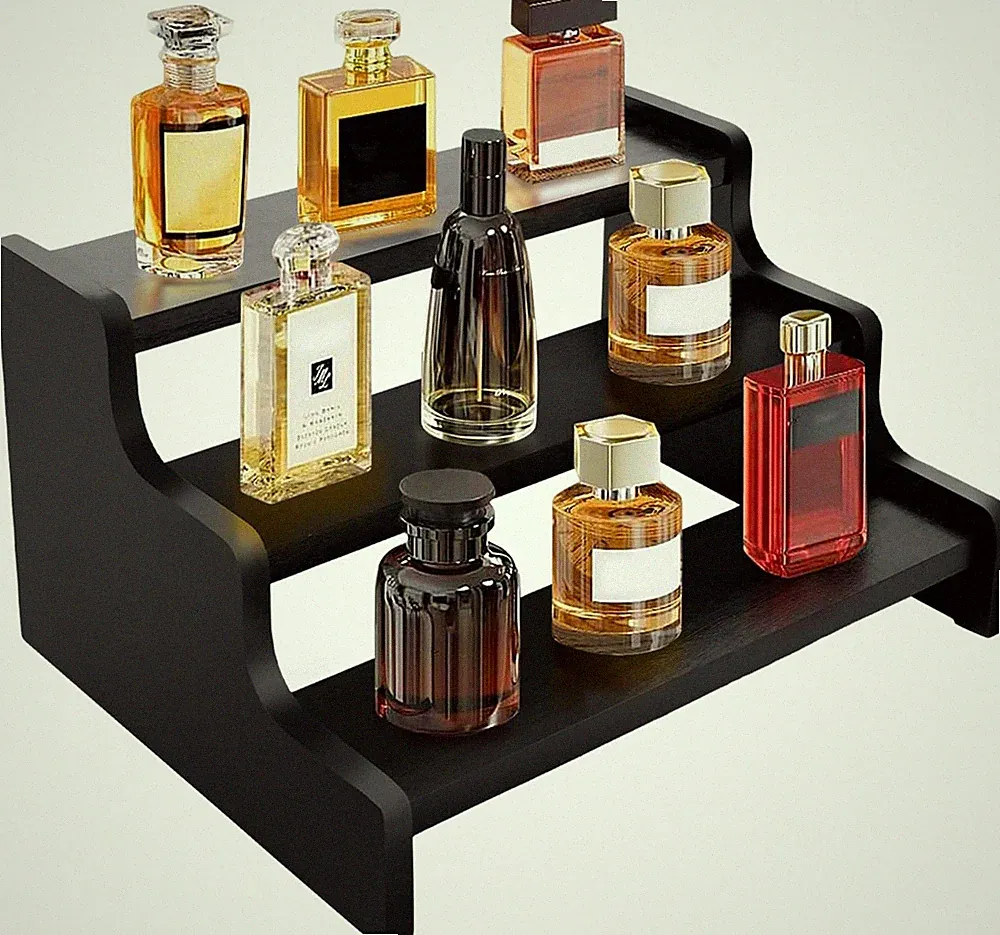 3 Tier Cologne Organizer Stand Wooden Display Rack Perfume Holder Men Black