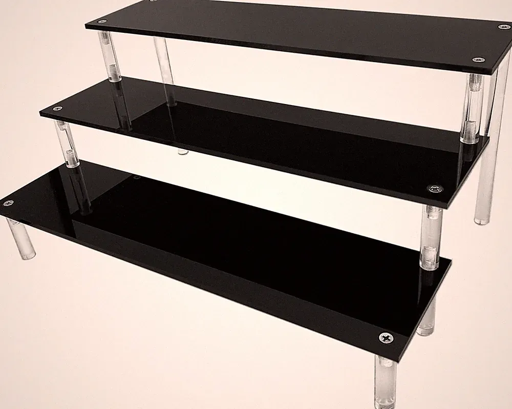 Black Acrylic Shelf Riser 3 Tier Perfume Organizer Cologne Display Stand Large
