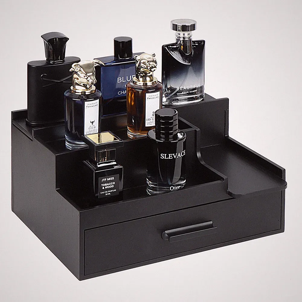 Cologne Organizer for Men 3 Tier Perfume Display Stand Cologne Shelf w/ Drawer