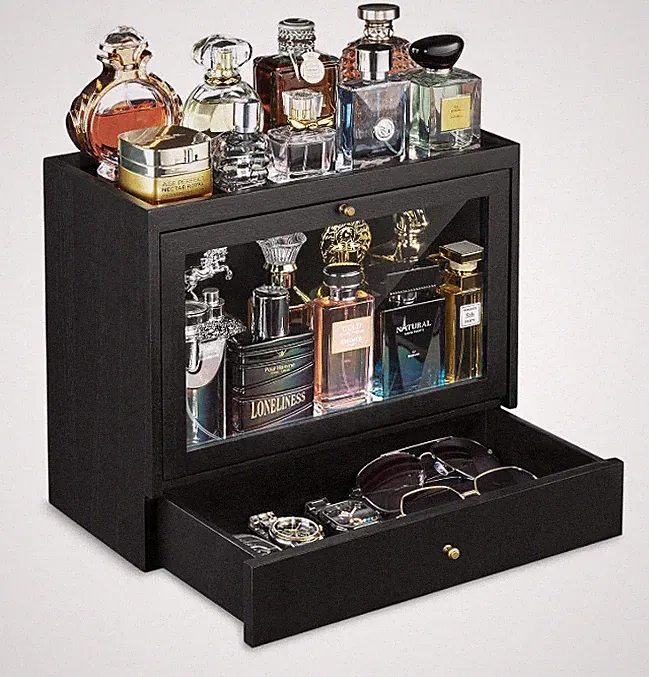 Cologne Organizer for Men – Solid Wood Perfume Holder with Drawer,Large Capacity