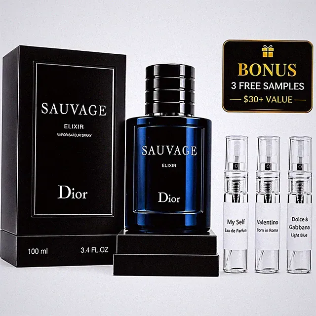 Dior Sauvage Elixir EDP Spray 100ml 3.4oz Men’s Cologne + 3 Fragrance Samples