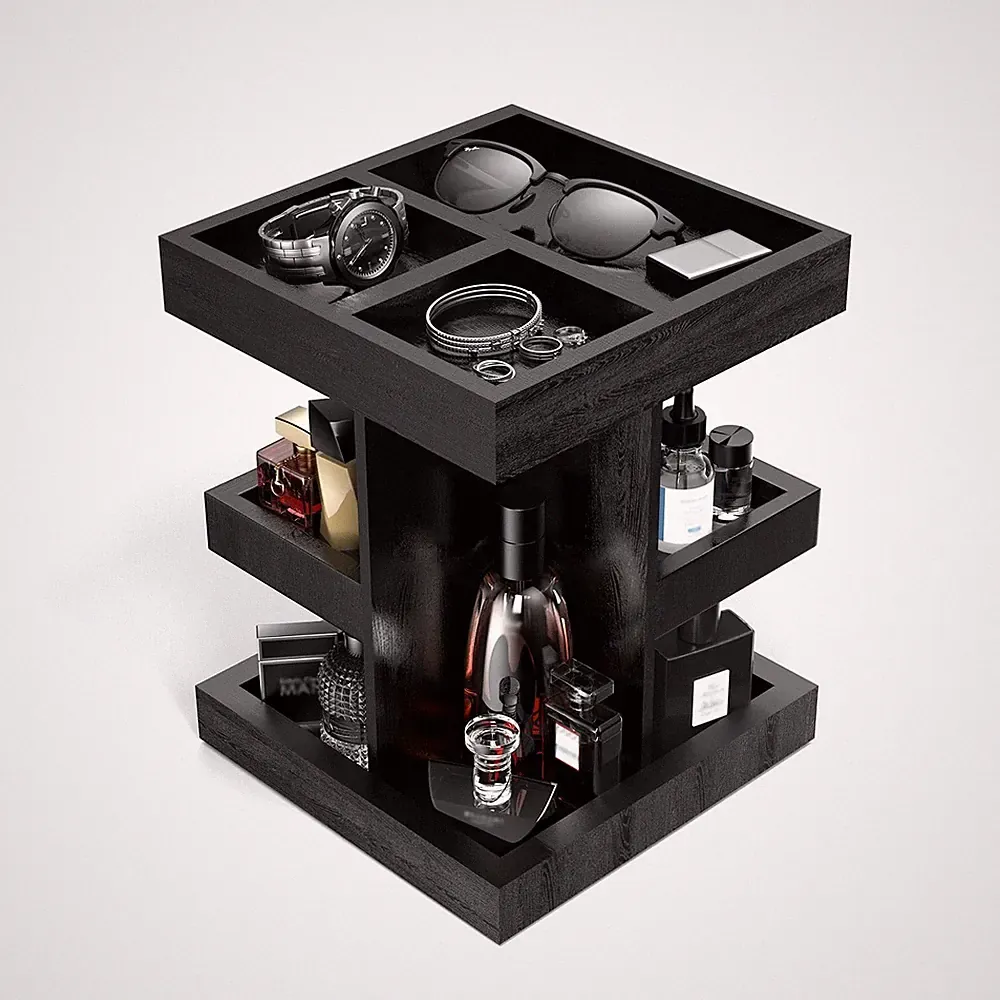 Wooden Cologne Organizer for Men: 3 Tier Perfume Display Stand with 360 Degree R